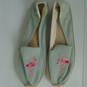 Soludos Women's Espadrilles Flamingo Embroidered Size 10 Light Blue